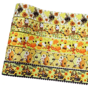 10 yards 38mm heat transfer ribbon with cute cartoon bee and sunflower pattern for DIY craft