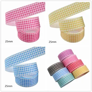 Nastro a quadri vichy colorato da 25 mm per artigianato fai-da-te e confezioni regalo.