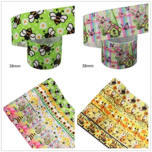 10 yards 38mm heat transfer ribbon with cute bee and cartoon patterns for DIY crafts.