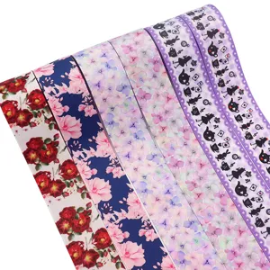 Double Sided Thickened Polyester Grosgrain Ribbon Floral Rose Fairytale Silhouette Printed Ribbon For Hair Bows Craft DIY Gift Wrapping Ribbon