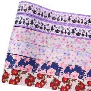 DIY printed ribbon set, 38mm wide, featuring floral and fairy tale patterns for crafts.