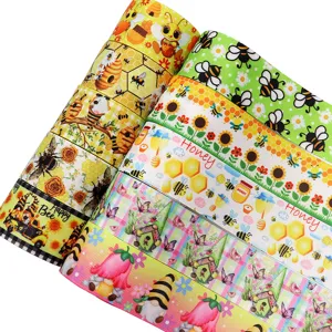 Printed grosgrain ribbon 38mm bee pattern cute DIY crafting headband sewing supply material