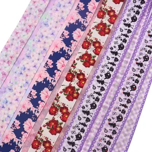 DIY printed grosgrain ribbon set, floral and rabbit patterns for hair bows and lanyards 38mm