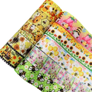 10 Yards 38mm Heat Transfer Grosgrain Ribbon Bee Sunflower Gnome Pattern DIY Craft Supply