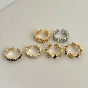 Vergulde zilveren open ringen zirkonia micro geplaveid emaille bloemen oude munt sieraden