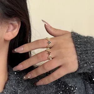Verzuld zirkonia emaille bloem open ringen dubbele laag statement mode sieraden stijl
