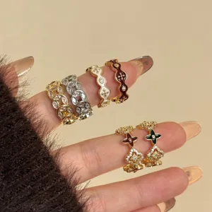 Vintage Verguld Koper Strass Kruis Bloem Open Ring Luxe Emaille Oude Munt Verstelbare Statement Vingerring Sieraden
