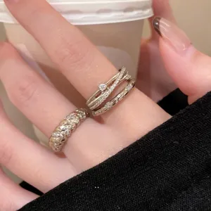 Französischer Vintage Champagnergold Mikro-Eingelegt Offener Ring Luxus Champagnergold Stapelringe Für Damen Strass Zirkonia Zeigefinger Schmuck