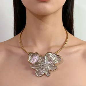 Spanish Designer Style Pearlescent Enamel Butterfly Choker Necklace Bracelet Ring Alloy Jewelry High-End Umber Purple Fashion Accessory