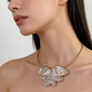 Exquisite pearl glazed butterfly choker necklace detail shot showcasing the golden chain.