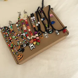 Halloween Acryl Kralenketting Handgemaakte Pompoen Schedel Spin Hanger Halskettingen Punk Statement Sieraden Cadeau Voor Vrouwen