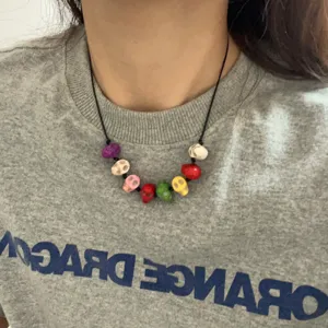 Handgemaakte kleurrijke schedel kralen ketting korte sleutelbeen ketting Halloween sieraden