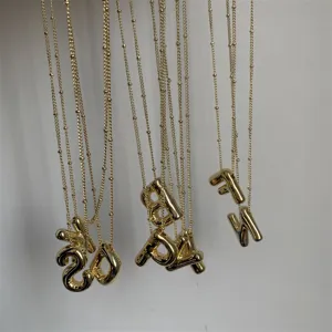 Gouden 26 letter hanger ketting massief gepersonaliseerd bubbel initiaal sieraden detail