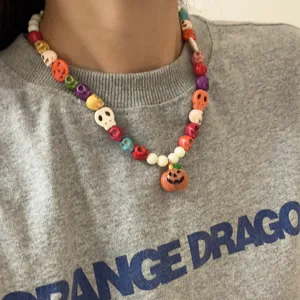 Halloween pompoen schedel kralenketting kleurrijke handgemaakte sieraden voor vrouwen feestcadeau