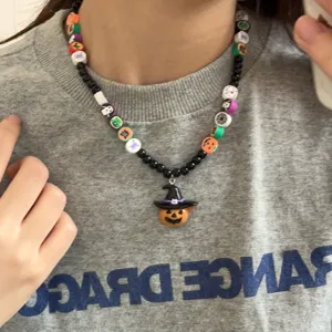 Halloween pompoen heksenhoed kralenketting handgemaakte festival sieraden voor vrouwen