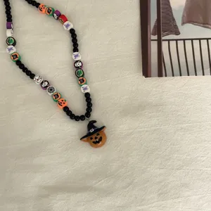 Halloween pompoen spin kraal ketting met hanger, unieke feestelijke sieraden gift.