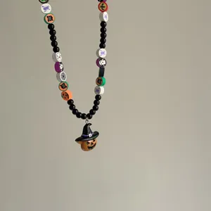 Halloween pompoen heksenhoed hanger kraal ketting handgemaakte feestelijke sieraden