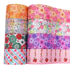 Vintage Polyester Grosgrain Lint Voor DIY Handgemaakte Ambachten Cadeauverpakking Bloem Aardbei Patroon Bedrukt Lint Haarspeld Accessoires