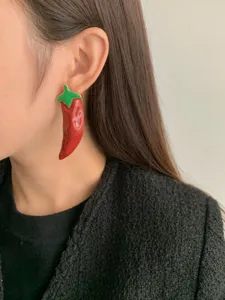 Dopamine style enamel red chili pepper earrings, exaggerated statement cute fruit jewelry for women.