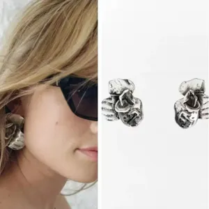 Vintage metal flower 3D σκουλαρίκια, πολυτελή αξεσουάρ μόδας υψηλής ποιότητας σχεδιασμού.