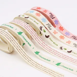 Cotton linen printed ribbon DIY craft festive decorative tape for bows and gift wrapping