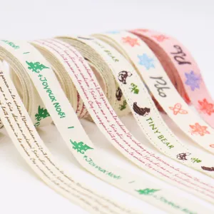 Cotton linen ribbon DIY craft printed decorative tape for handmade bows and holiday gifts