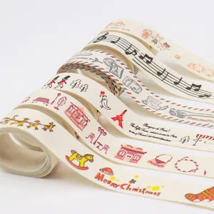 Cotton linen ribbon for DIY hair bows, cute printed decorative sewing fabric tape.