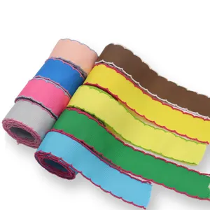 Colorful grosgrain ribbon with scalloped edge for DIY crafts, sewing, and bow accessories.