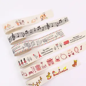 Cotton linen ribbon DIY handmade hair accessory material cute printed webbing tape detail shot