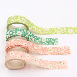 Floral cotton linen fabric ribbon for DIY craft, hair accessories, and handmade deco.