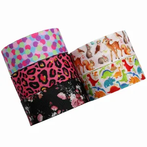 Set de cintas grosgrain de 25mm con estampados de animales y flores para manualidades y proyectos DIY.