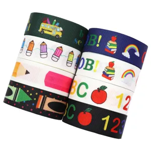22mm Κορδέλες grosgrain με θέμα επιστροφής στο σχολείο για φιόγκους και DIY αξεσουάρ.