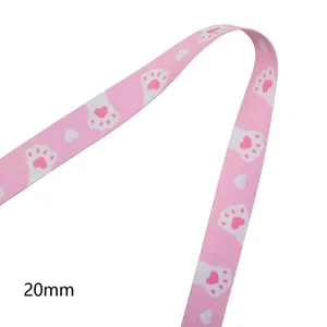 Pink cat paw ribbon 20mm double sided cute DIY craft lanyard strap detail view now