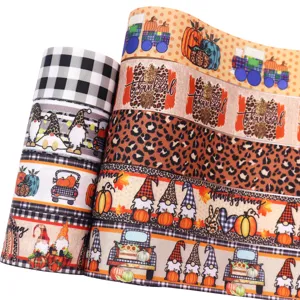 Ruban Gros-Grain en Polyester Halloween Action de Grâces Citrouille Léopard Gnome Ruban Imprimé Pour DIY Artisanat Emballage Cadeau Décoration de Fête
