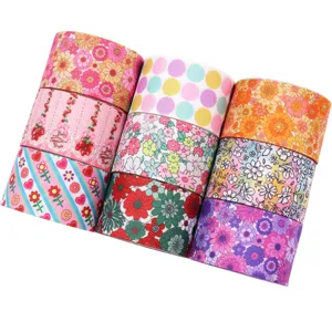 38mm Bedrukt Grosgrain Lint Kleurrijke Bloemen Stippen Handwerk DIY Naaien Set Pack