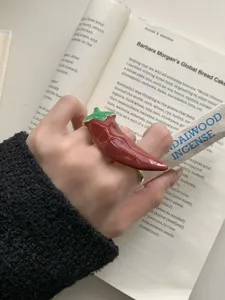 Enamel red chili statement ring, sweet cool dopamine style jewelry, unique design detail.