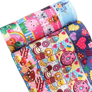 38mm cartoon grosgrain ribbon for DIY crafts, cute donut and ice cream printed fabric tape.