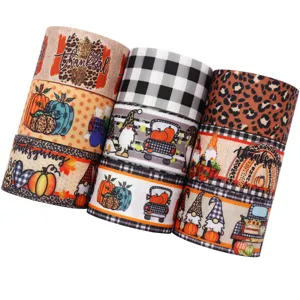 10 yards 38mm ruban gros-grain automne citrouille gnome léopard pour bricolage