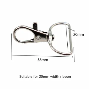 Metal swivel snap hook with D-ring, 38mm total length, perfectly fits 20mm ribbon straps.