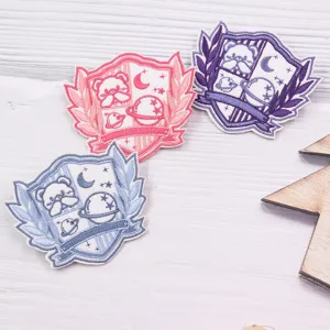 Cute Japanese JK uniform embroidered badge patch, cute bear planet clothing accessory.