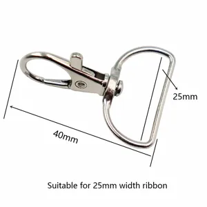 Silver metal swivel lobster clasp with D ring, 40mm length, 25mm width for ribbon strap DIY