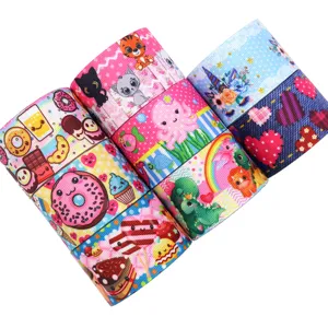 Cartoon printed grosgrain ribbon detail, 38mm wide, perfect for DIY crafts and gift wrapping.