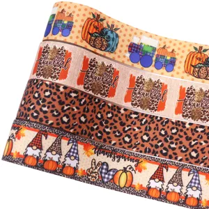 Ruban gros-grain imprimé motif léopard citrouille automne Thanksgiving 38mm bricolage