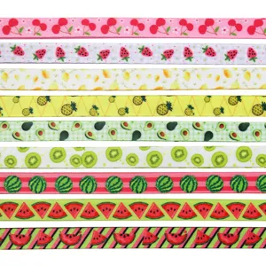 Bunte obstbedruckte DIY Bänder und Riemen für Haarschmuck, Schleifen und Handy-Lanyards.