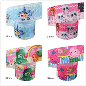 38mm cartoon printed grosgrain ribbon for DIY crafts, hair bows, and gift wrapping.
