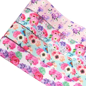 10 Yards 38mm Εκτυπωμένη Κορδέλα Λουλούδια Ύφασμα DIY Φιόγκος Αξεσουάρ Μαλλιών Χειροτεχνία