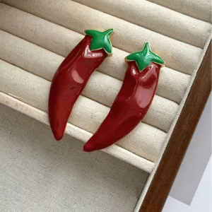 Chic enamel red chili earrings sweet cool dopamine style jewelry unique gold edge fashion accessories for women