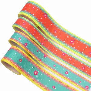Kleurrijk 38mm grosgrain lint met bloemen kantpatroon voor knutselen en sleutelkoorden.