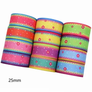 25mm kleurrijk bedrukt grosgrain lint, ideaal voor handgemaakte DIY knutselprojecten.