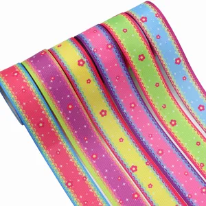 Kleurrijk warmteoverdracht bedrukt grosgrain lint 38mm breed voor DIY handwerk naaien